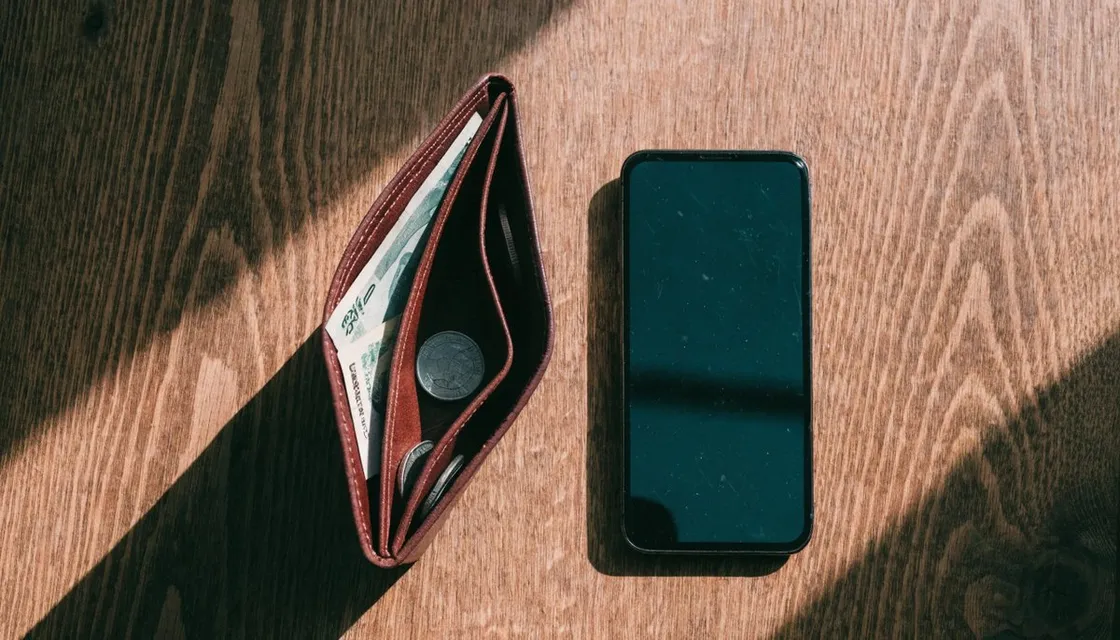 A wallet with Japanese yen notes, coins, and a smartphone payment app