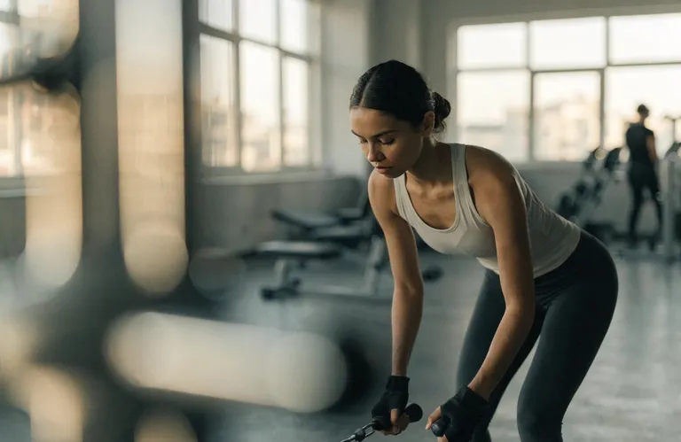 A person training in a bright gym, representing keeping a fitness routine while traveling
