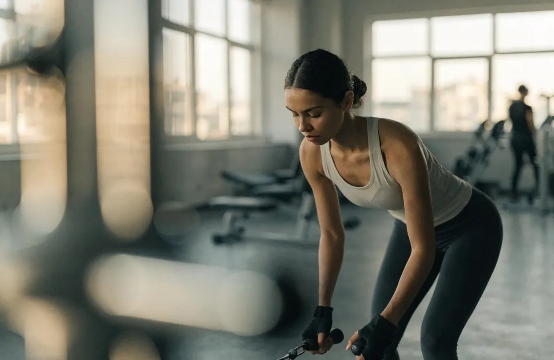A person training in a bright gym, representing keeping a fitness routine while traveling